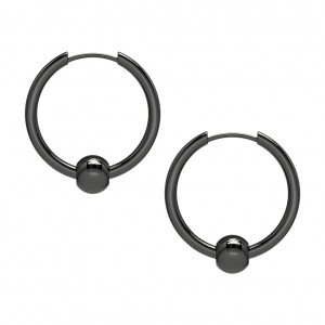 Ohrringe Stahl 316L Ring Beweglicher Ball Schwarz
