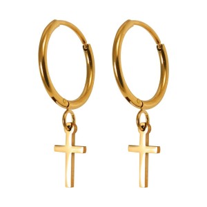 Rose Gold Anodized Dangling Latin Cross Hoop Earrings