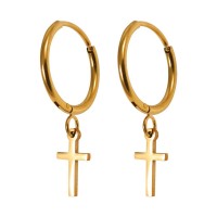 Rose Gold Anodized Dangling Latin Cross Hoop Earrings