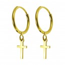 Golden Anodized Dangling Latin Cross Hoop Earrings