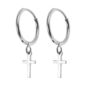 Metallized Dangling Latin Cross Hoop Earrings