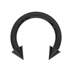 Black Anodized Blackline Circular Internal Thread Barbell Ring w/ Spikes