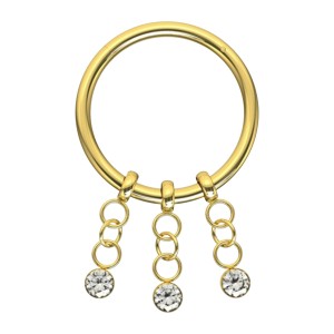 Clicker-Ring-Piercing Scharnier Eloxiert Gold 3 Ketten Wei&szlig;e Strass