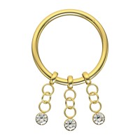 White Strass 3 Chains Gold Anodized Hinged Clicker Piercing Ring