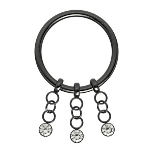 Clicker-Ring-Piercing Scharnier Eloxiert Schwarz 3 Ketten Weiße Strass