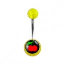 Transparent Yellow Acrylic Belly Bar Navel Button Ring w/ Cherries