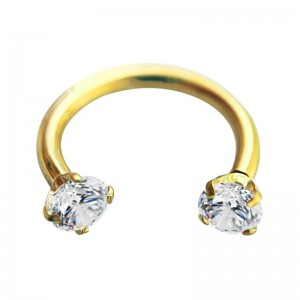 Hufeisen-Piercing Eloxiert Golden Strass CZ Krallen Wei&szlig;e