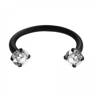 Hufeisen-Piercing Eloxiert Schwarz Strass CZ Krallen Wei&szlig;e