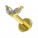 Knorpel-Piercing Golden Fl&uuml;geln 2 Strass Marquise Wei&szlig;e
