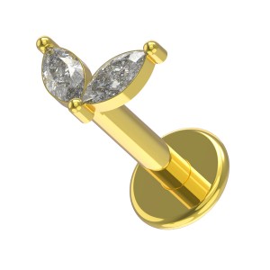 Knorpel-Piercing Golden Fl&uuml;geln 2 Strass Marquise Wei&szlig;e