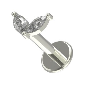 Knorpel-Piercing Metallisiert Fl&uuml;geln 2 Strass Marquise Wei&szlig;e