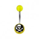 Transparent Yellow Acrylic Belly Bar Navel Button Ring w/ Skull
