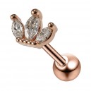 Helix- / Tragus-Piercing Stahl 316L Gold Rosa Krone 3 Strass Wei&szlig;