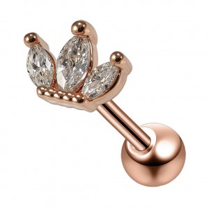 Piercing Tragus / Hélix Acier 316L Or Rose Couronne 3 Strass Blancs