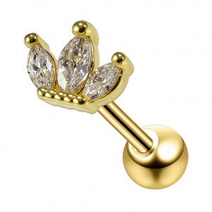 Helix- / Tragus-Piercing Stahl 316L Golden Krone 3 Strass Weiß