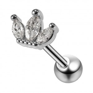 Helix- / Tragus-Piercing Stahl 316L Metallisiert Krone 3 Strass Weiß