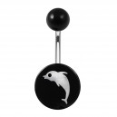Dolphin White Flat Relief Black Acrylic Belly Button Ring