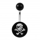 Bone Skull White Flat Relief Black Acrylic Belly Button Ring