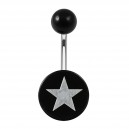 Star White Flat Relief Black Acrylic Belly Button Ring