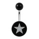 Piercing Ombligo Acrílico Negro Relieve Blanco Plano Estrella