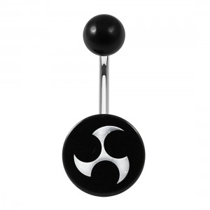 Bauchnabelpiercing Acryl Schwarz Flaches Weißes Relief Shuriken