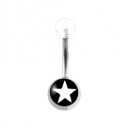 Transparent Acrylic Belly Bar Navel Button Ring w/ White Star