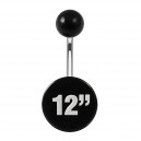Number 12 White Flat Relief Black Acrylic Belly Button Ring
