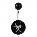 Biohazard White Flat Relief Black Acrylic Belly Button Ring