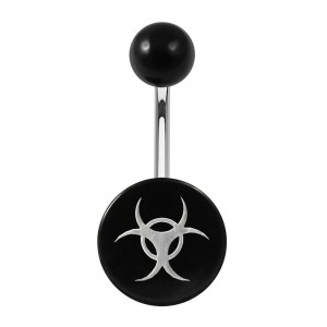 Bauchnabelpiercing Acryl Schwarz Flaches Weißes Relief Biohazard