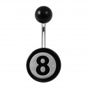 8 Pool White Flat Relief Black Acrylic Belly Button Ring