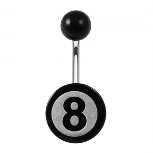 Piercing Ombligo Acrílico Negro Relieve Blanco Plano 8 Pool