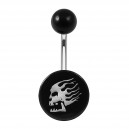 Flames Skull White Flat Relief Black Acrylic Belly Button Ring