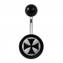 Templar Cross White Flat Relief Black Acrylic Belly Button Ring