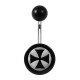 Bauchnabelpiercing Acryl Schwarz Flaches Weißes Relief Templerkreuz