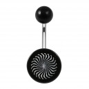 Optical Art White Flat Relief Black Acrylic Belly Button Ring