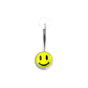 Transparent Acrylic Belly Bar Navel Button Ring w/ Smiley