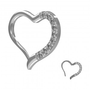 9 White Strass Metallized Heart Clicker Daith Piercing Ring