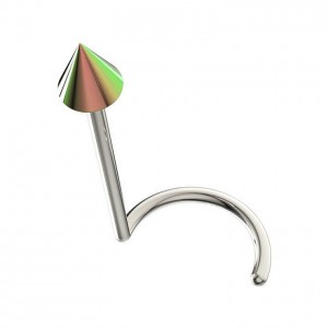 Metallized 316L Steel Nose Piercing Ring & Rainbow Anodized Spike