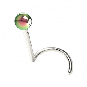 Metallized 316L Steel Nose Piercing Ring & Rainbow Anodized Ball