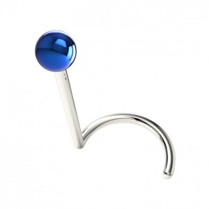 Metallized 316L Steel Nose Piercing Ring & Blue Anodized Ball