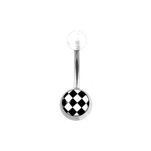 Transparent Acrylic Belly Bar Navel Button Ring w/ Checkerboard