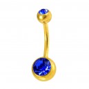 Piercing Ombligo Acero 316L Anodizado Dorado Dos Strass Azules