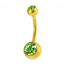 Piercing Ombligo Acero 316L Anodizado Dorado Dos Strass Verdes