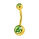 Piercing Ombligo Acero 316L Anodizado Dorado Dos Strass Verdes