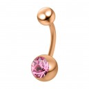 Piercing Ombligo Acero 316L Anodizado Rosa Dorado Strass Rosa