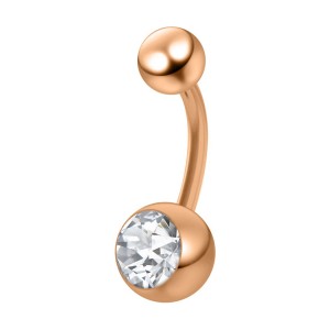 Piercing Nombril Acier 316L Anodisé Rose Doré Strass Blanc