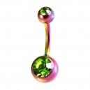 Two Green Strass Rainbow Anodized 316L Steel Belly Button Ring