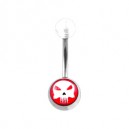 Transparent Acrylic Belly Bar Navel Button Ring w/ The Punisher Logo