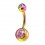 Piercing Nombril Acier 316L Anodisé Multicolore Deux Strass Roses