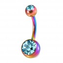 Two Turquoise Strass Rainbow Anodized 316L Steel Belly Button Ring